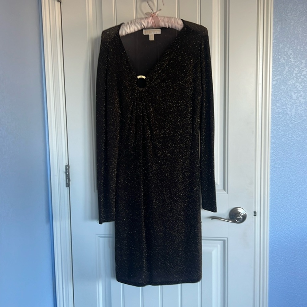 Michael Kors size medium cocktail dress brown with gold sparkle